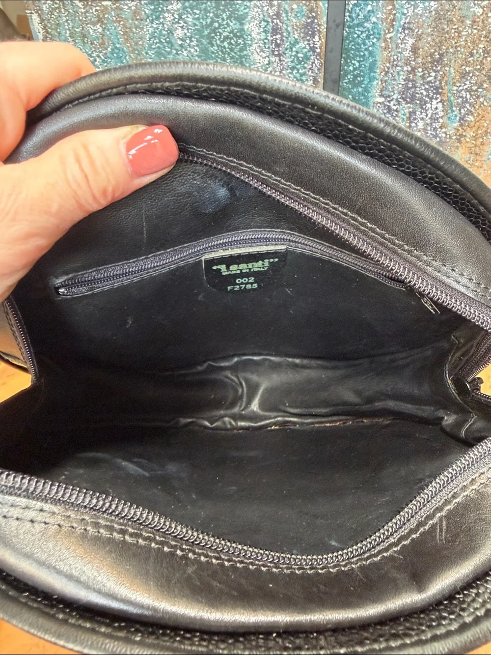 I Santi Milano 1980’s Rare Old Money Made in Italy Black Leather Canteen Bag